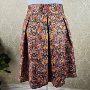 Anthropologie Maeve Sz Small Floral Miniskirt Box Pleats Metallic Thread Pockets